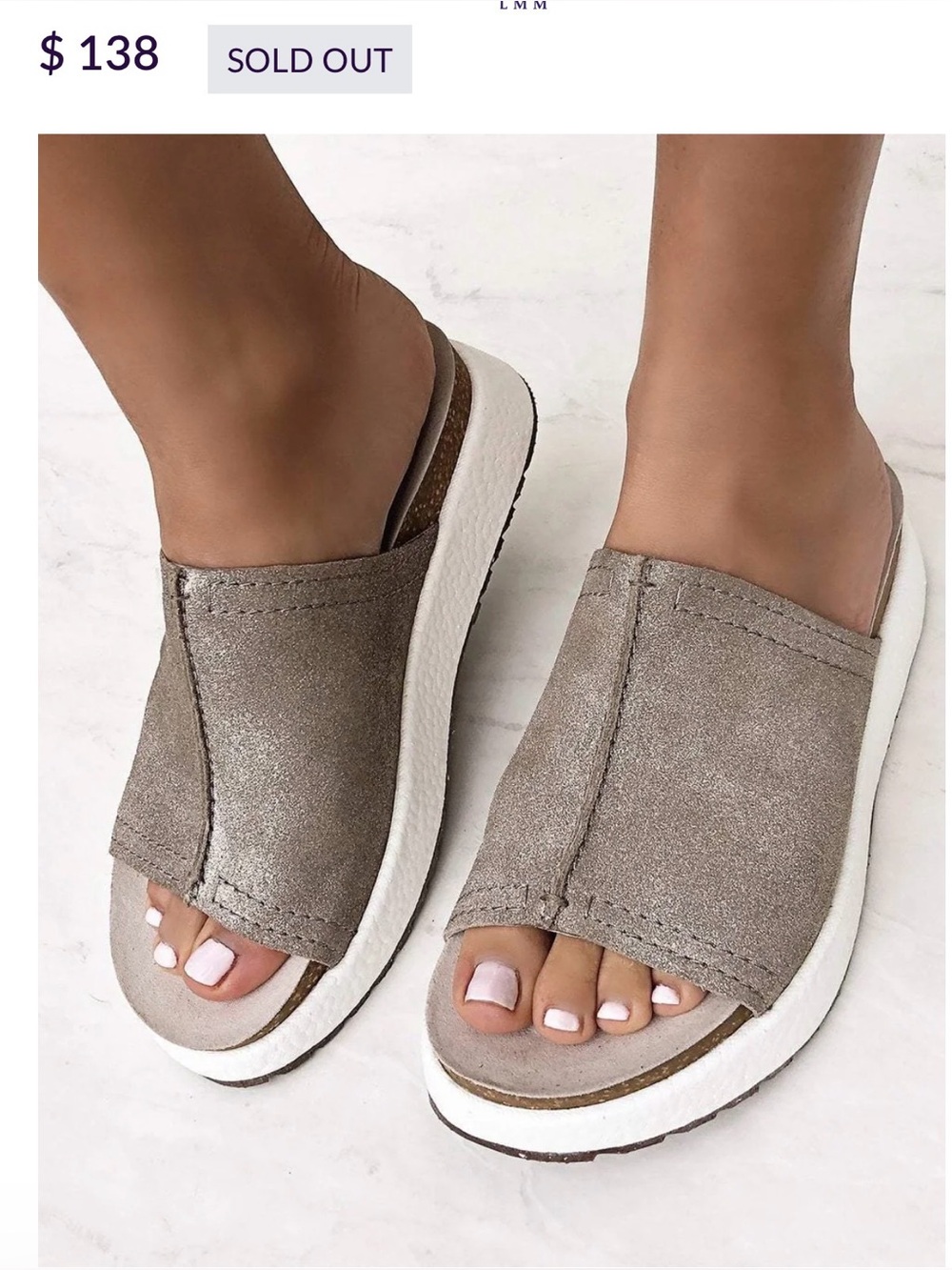 Naked Feet Taupe Open-Toe Slide Sandals with White Platform